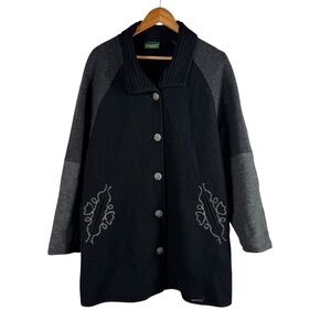 Vintage GEIGER Collection Boiled Wool Embroidered Flowers Jacket Women's Size 38